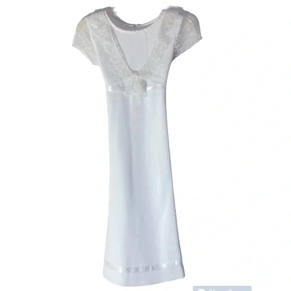 Bonnie Jean White Tie Waist Full Zip Back Lacy Tie Front Satin Ribbon Girl Dress - Picture 1 of 5